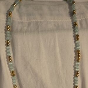 Elegant Gold and Light Blue Beaded Necklace
